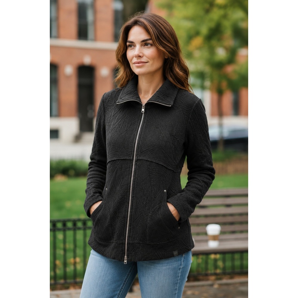 Tonia Debellis Textured Zip Jacket XL Black Quiet Luxury Avant Garde Lagenlook